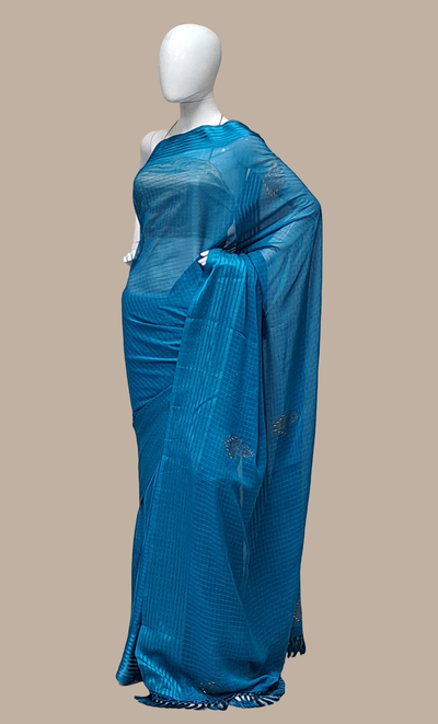 Deep Turquoise Embroidered Sari