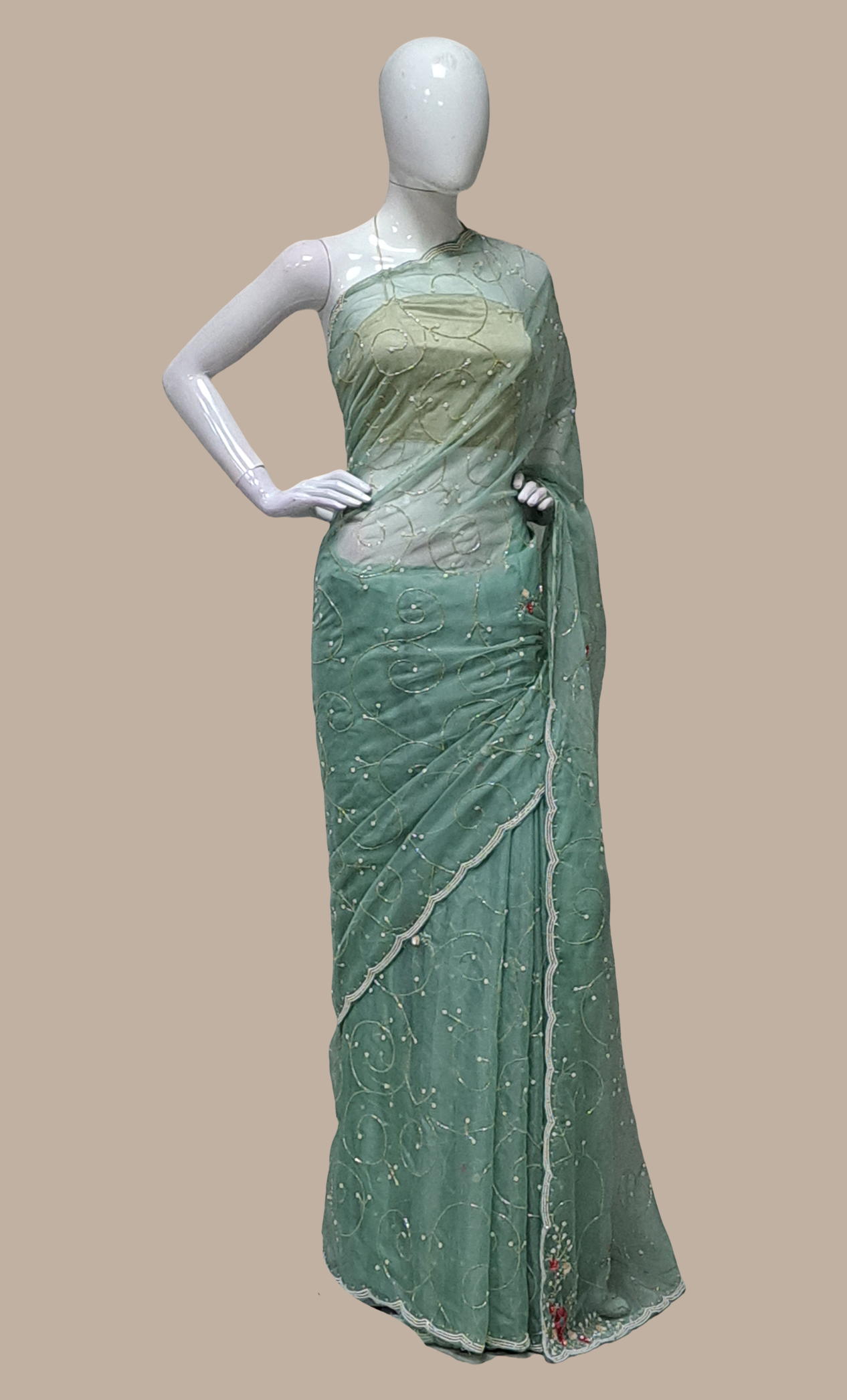 Sea Green Embroidered Sari