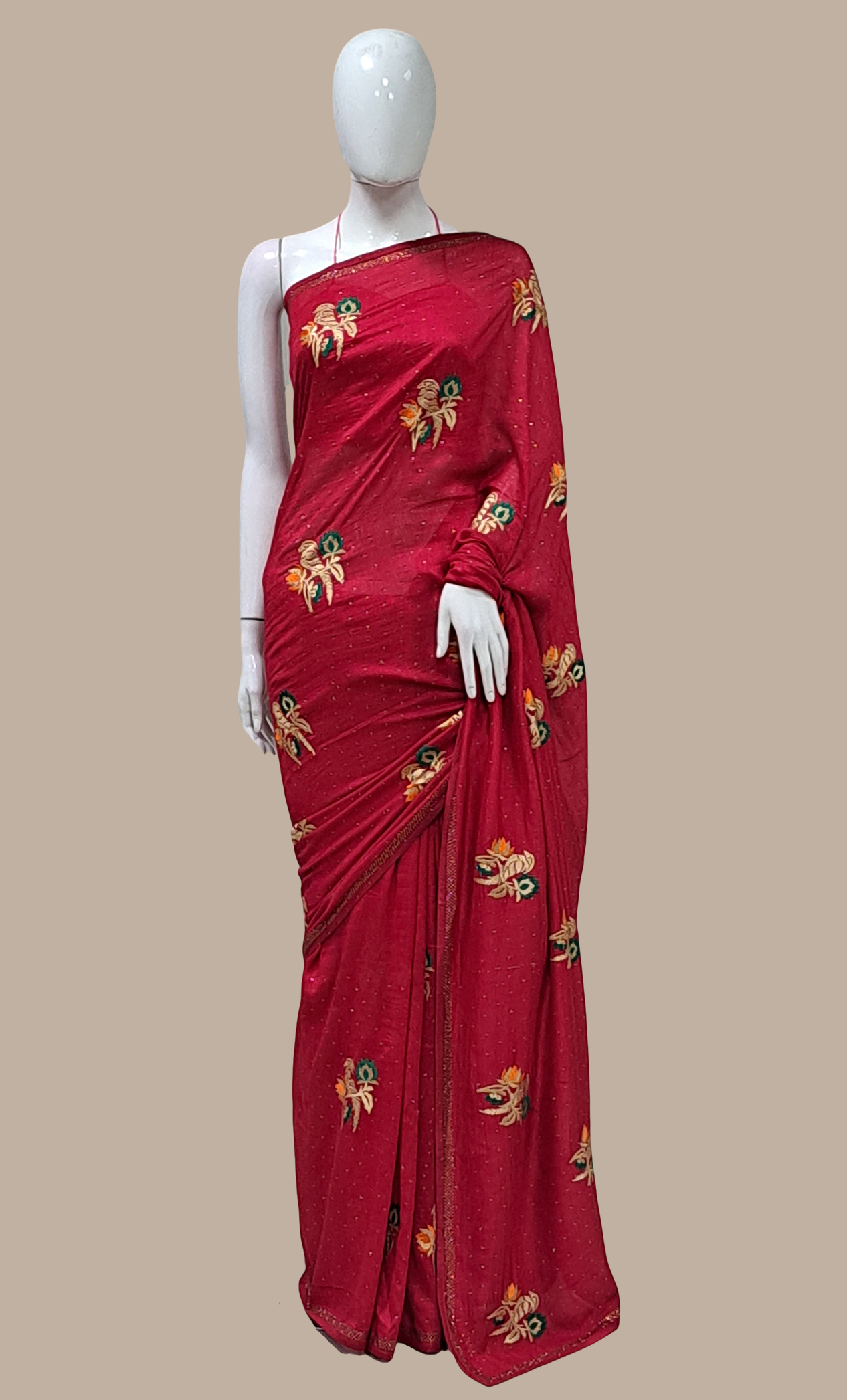 Deep Magenta Embroidered Sari