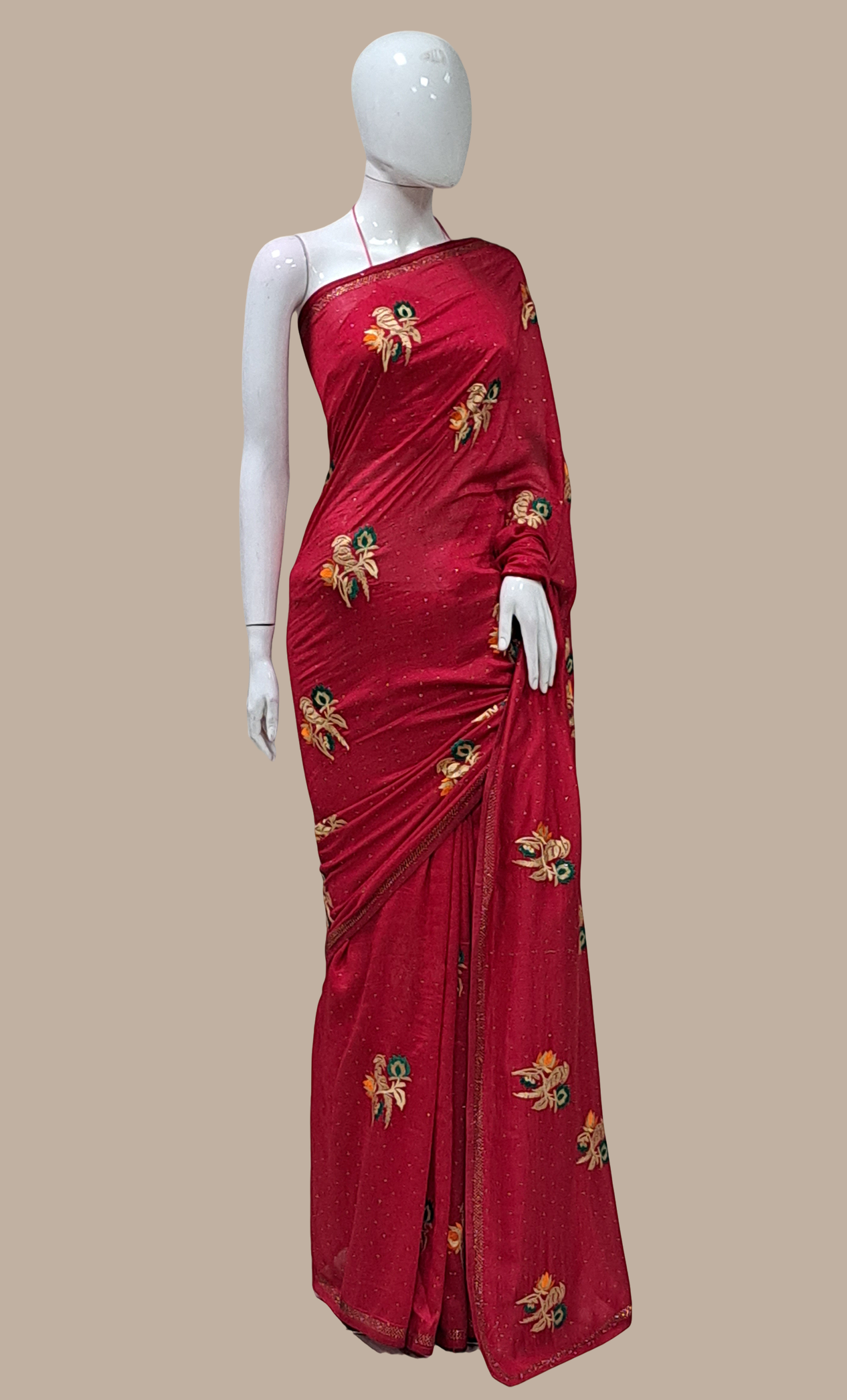 Deep Magenta Embroidered Sari