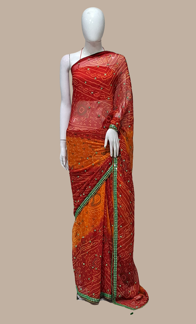 Rose Red Bandhani Printed Sari