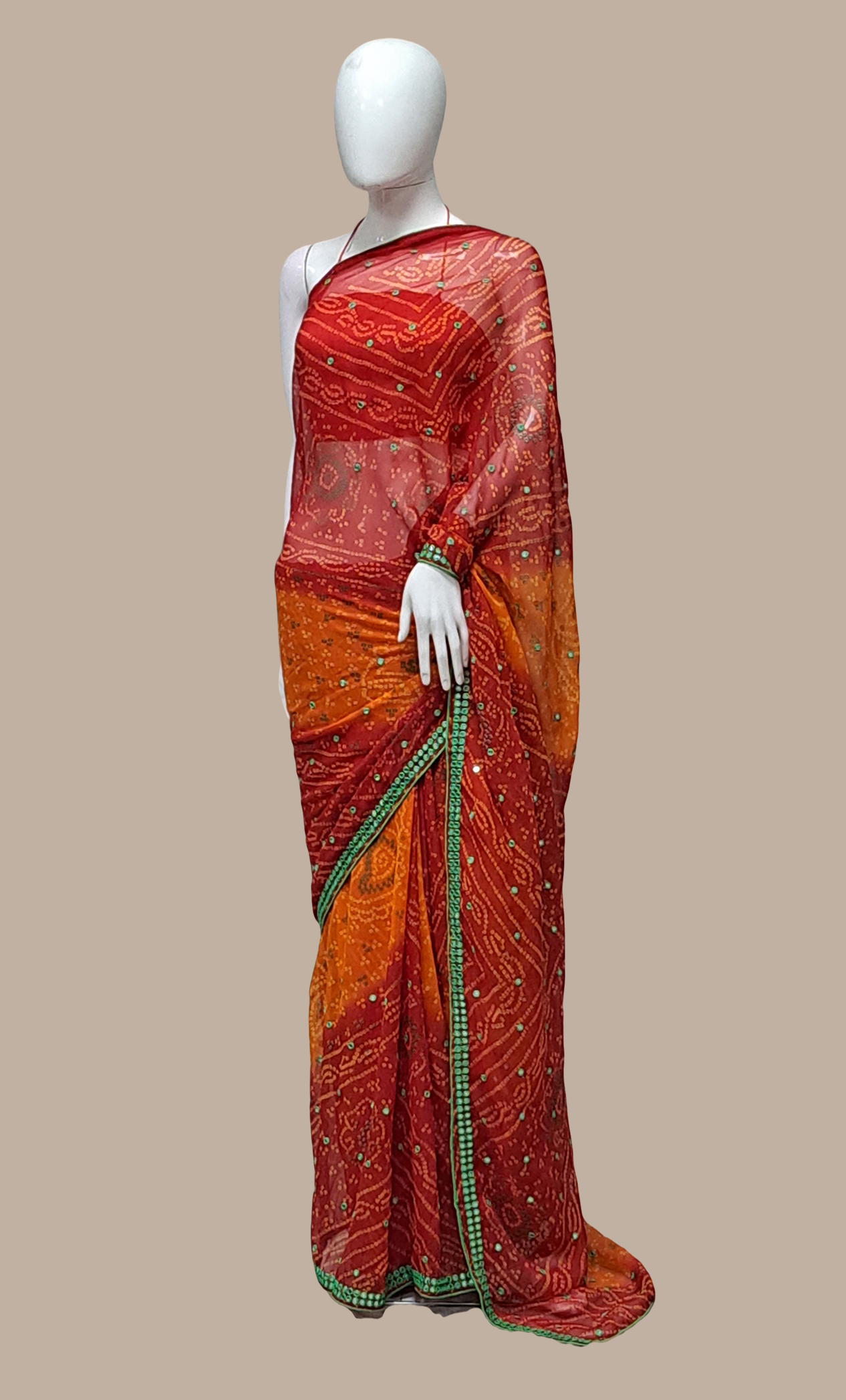 Rose Red Bandhani Printed Sari