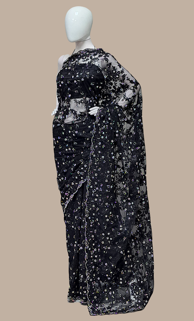 Black Embroidered Stonework Sari
