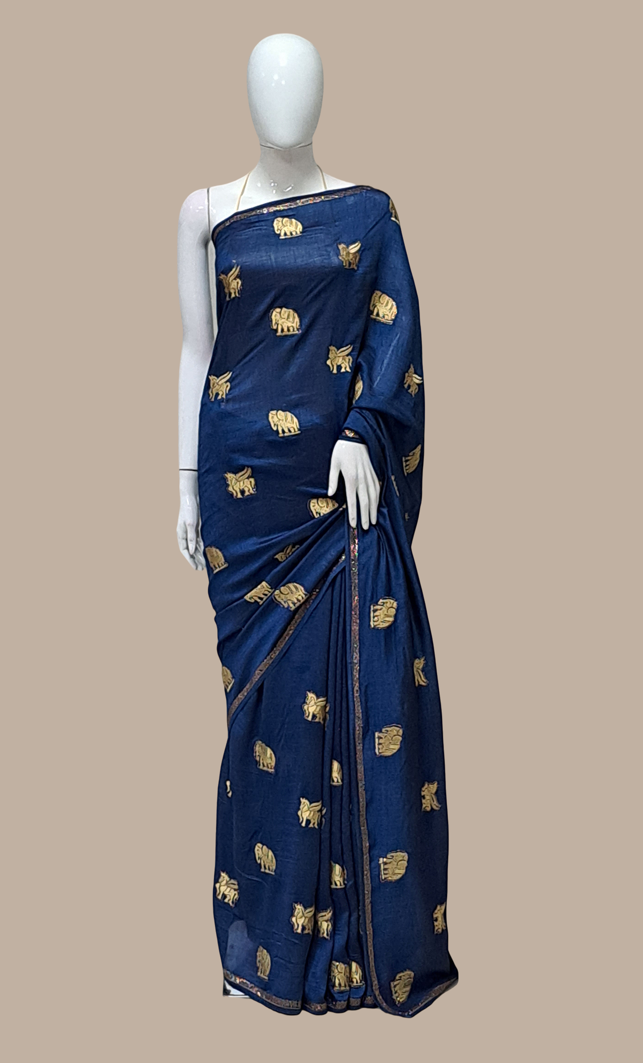 Deep Blue Embroidered Sari