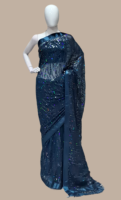 Dark Teal Sequin Embroidered Sari