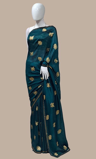 Dark Green Embroidered Sari