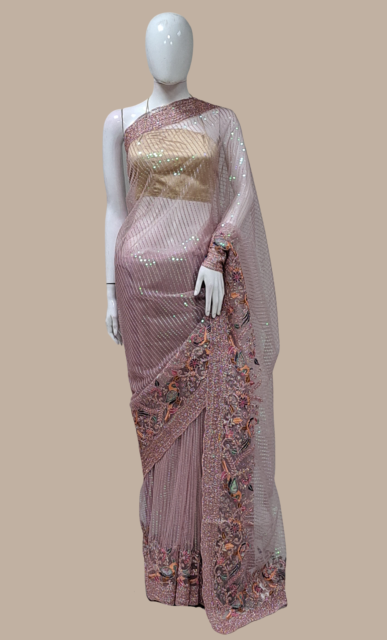 Soft Mauve Sequin Embroidered Sari
