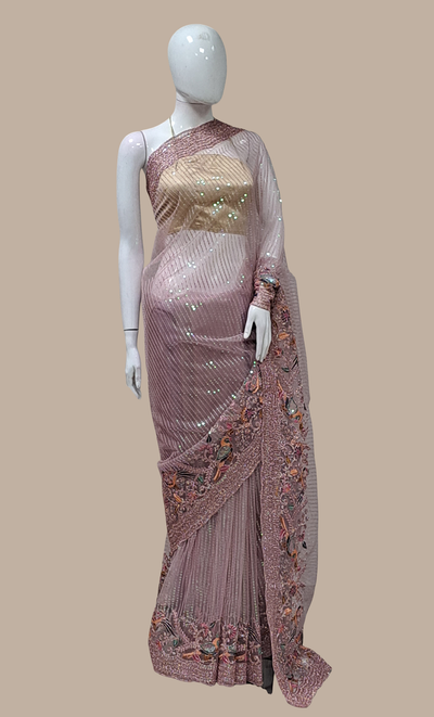 Soft Mauve Sequin Embroidered Sari