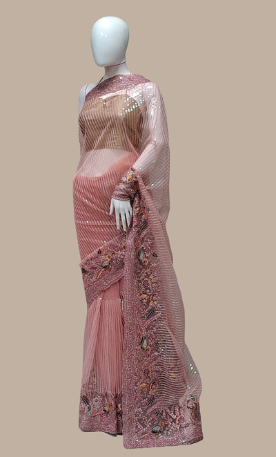 Dusty Mink Sequin Embroidered Sari