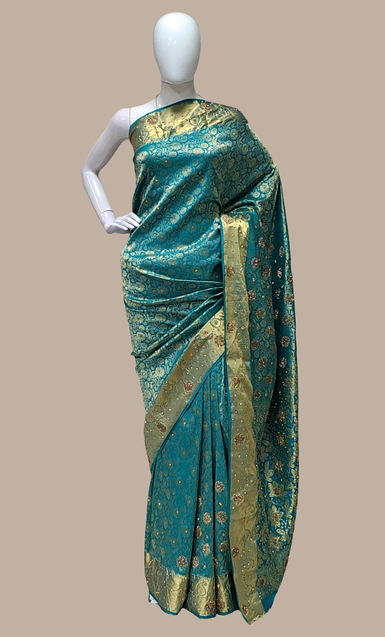 Turquoise Pure Silk Woven Sari