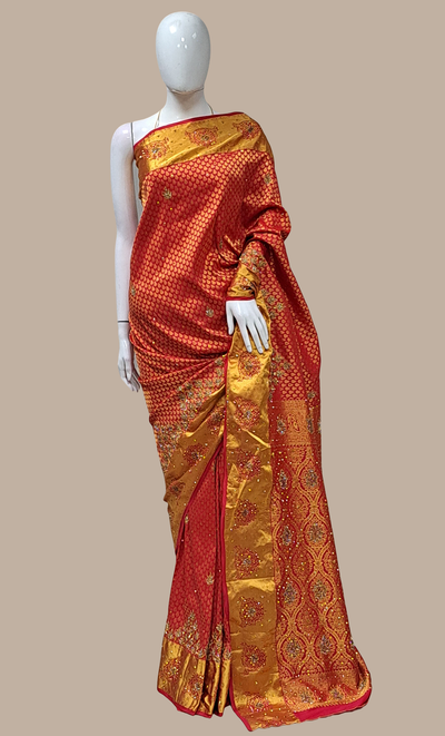 Deep Red Pure Silk Woven Sari