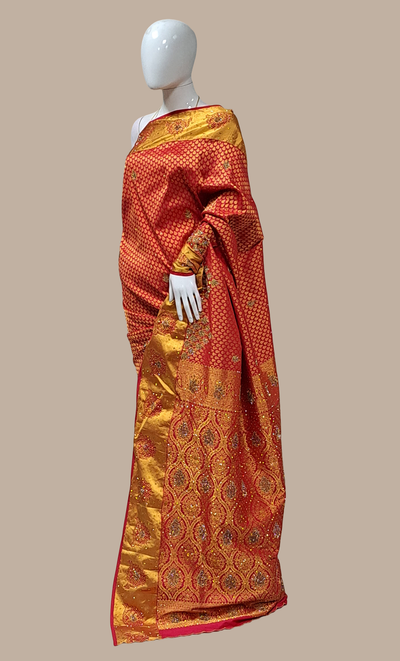Deep Red Pure Silk Woven Sari