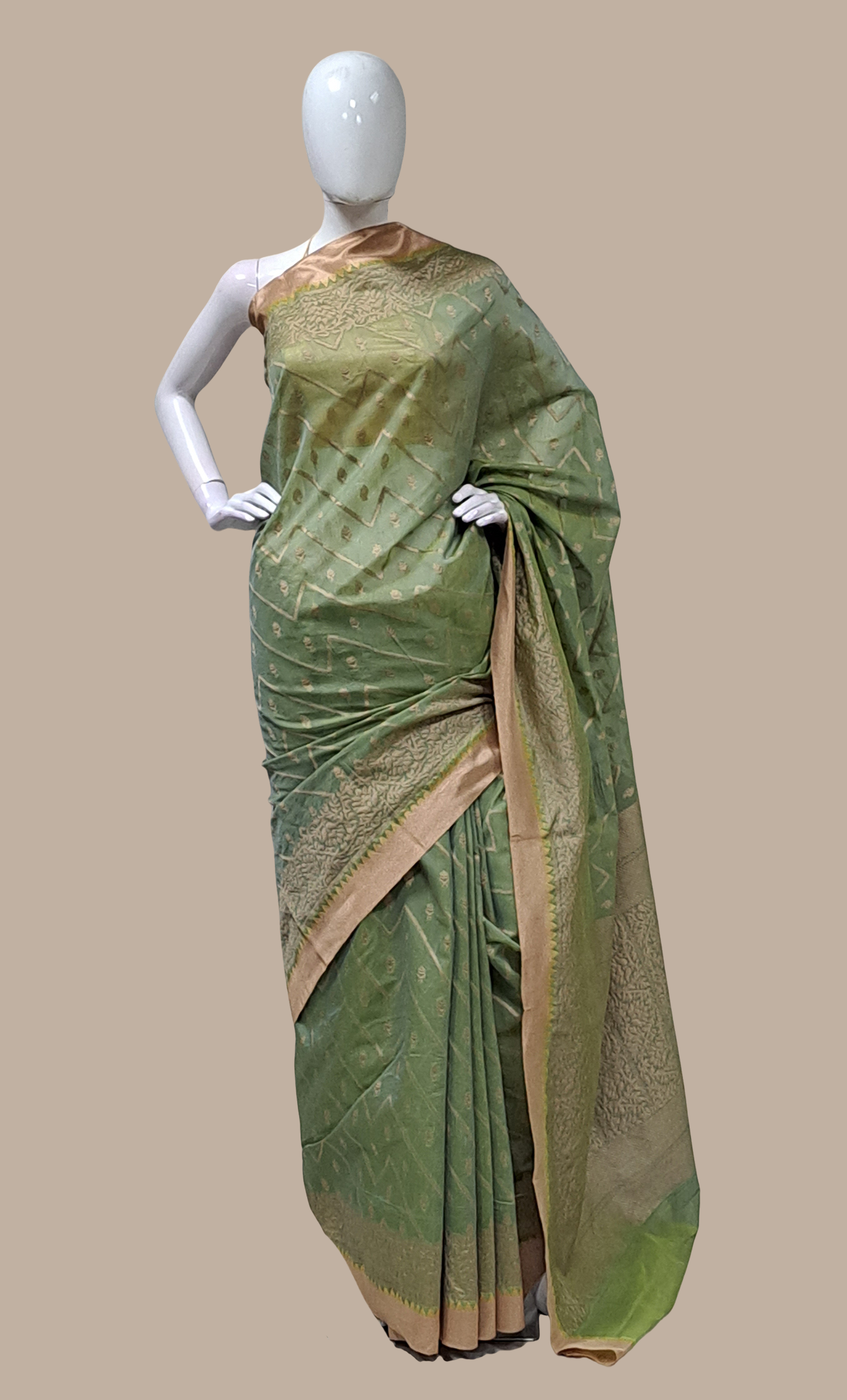 Deep Olive Cotton Silk Sari