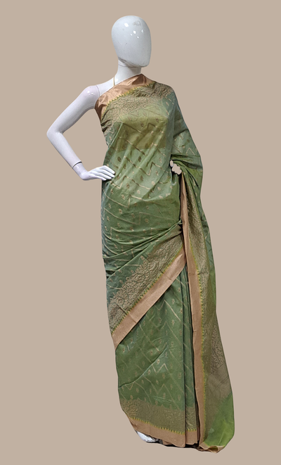 Deep Olive Cotton Silk Sari
