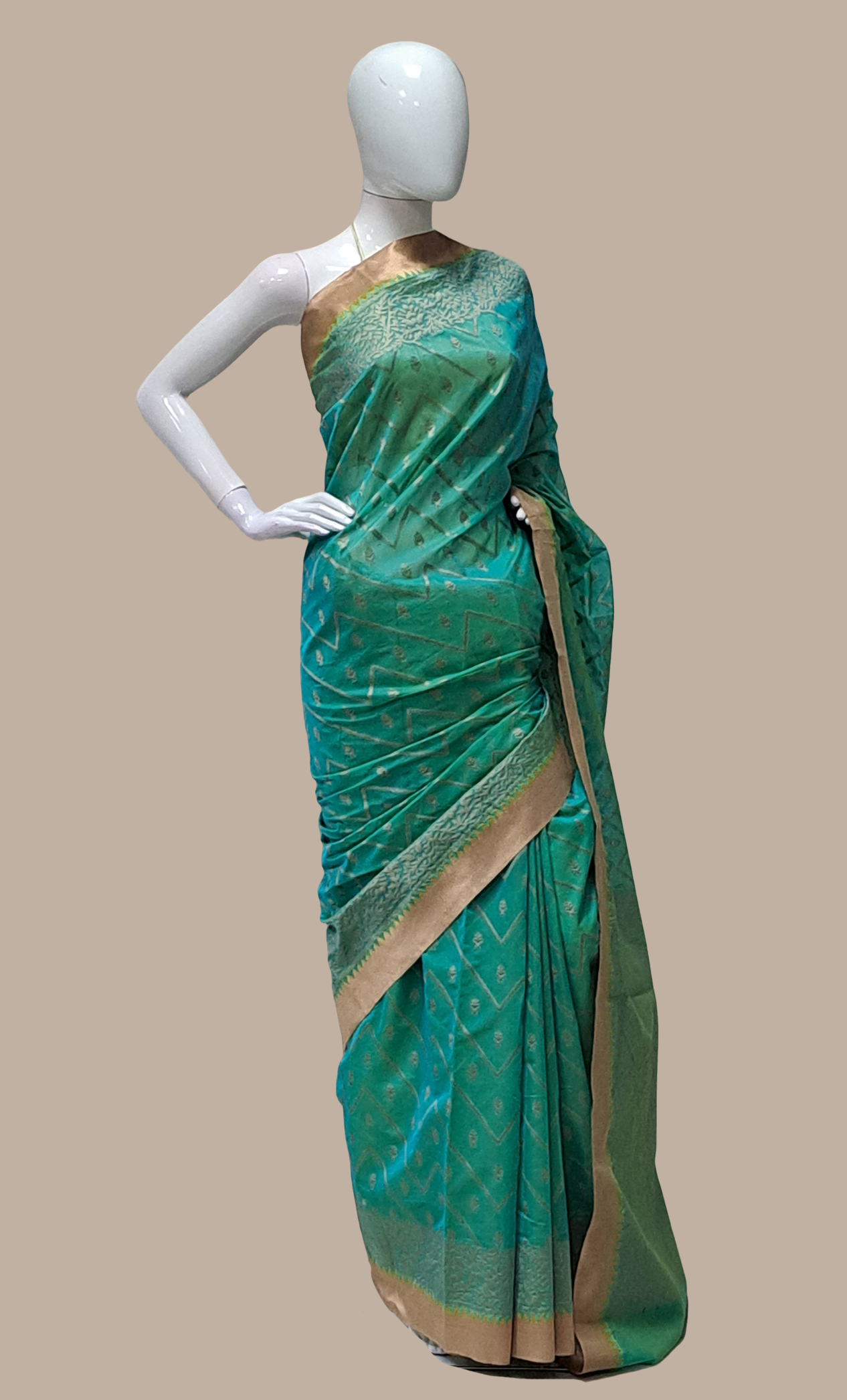 Deep Aqua Cotton Silk Sari