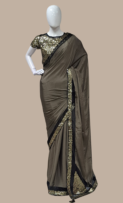 Deep Bronze Sequin Embroidered Sari
