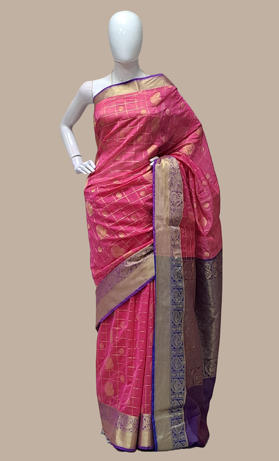 Deep Cerise Cotton Silk Sari