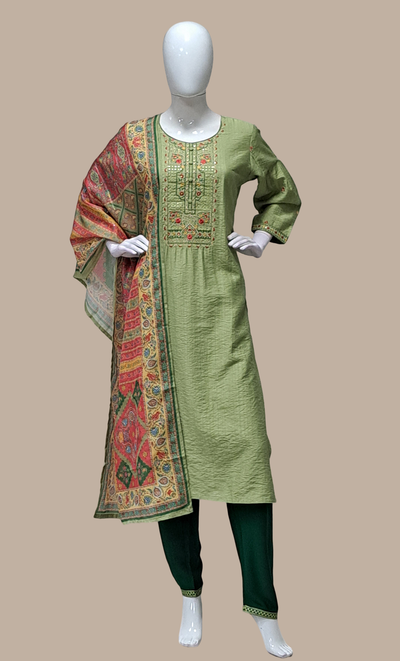 Olive Embroidered Punjabi