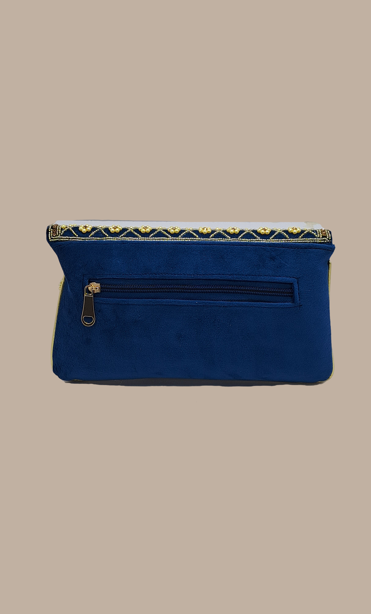 Teal Blue Pearl Embroidered Handbag