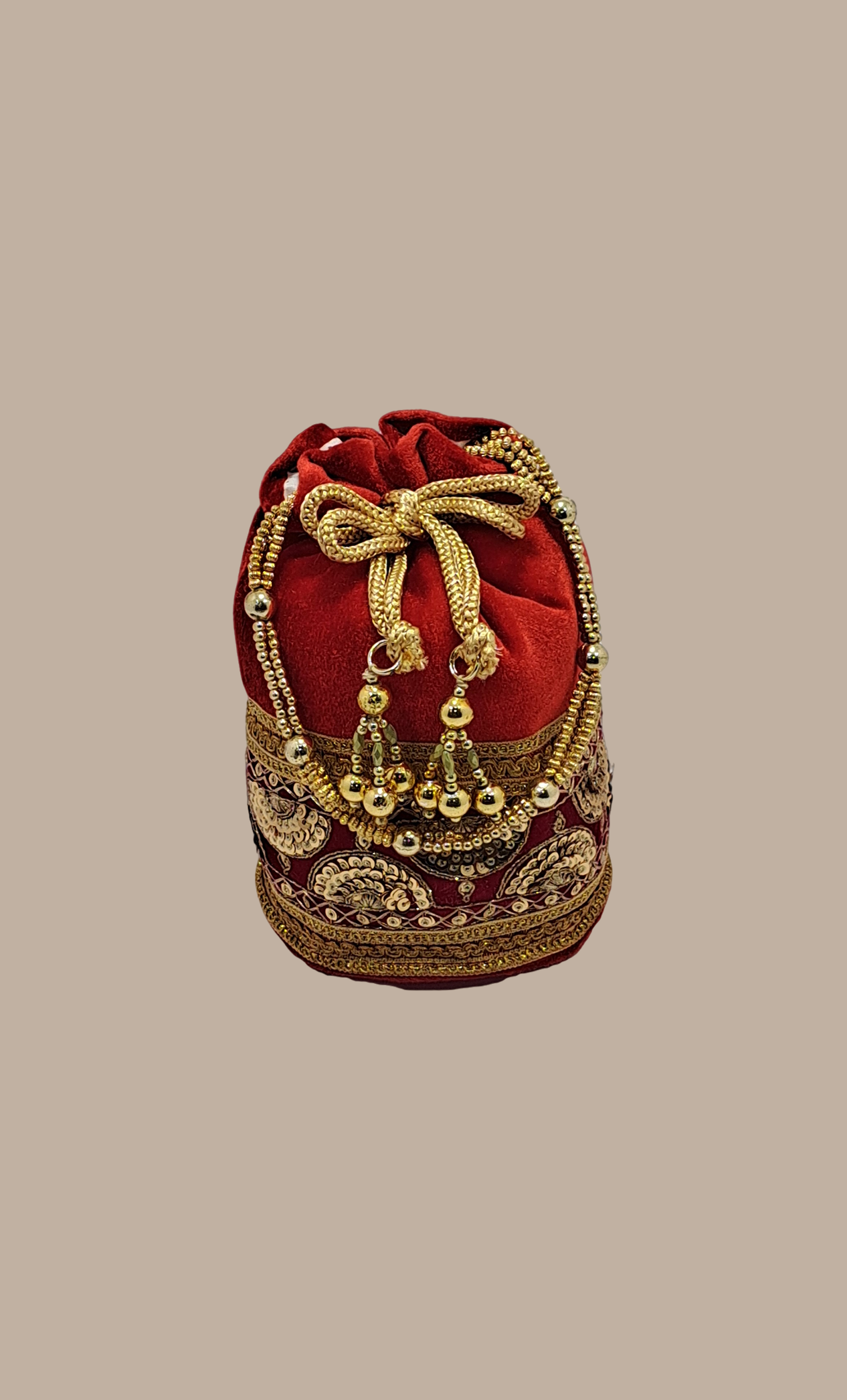 Red Velvet Embroidered Pouch Bag