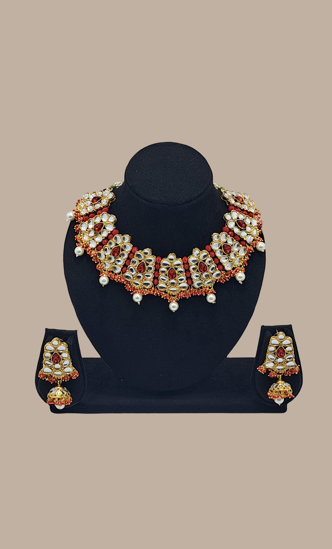 Red Stone Work Necklace Set