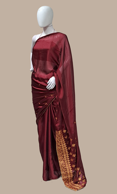 Burgundy Embroidered Sari