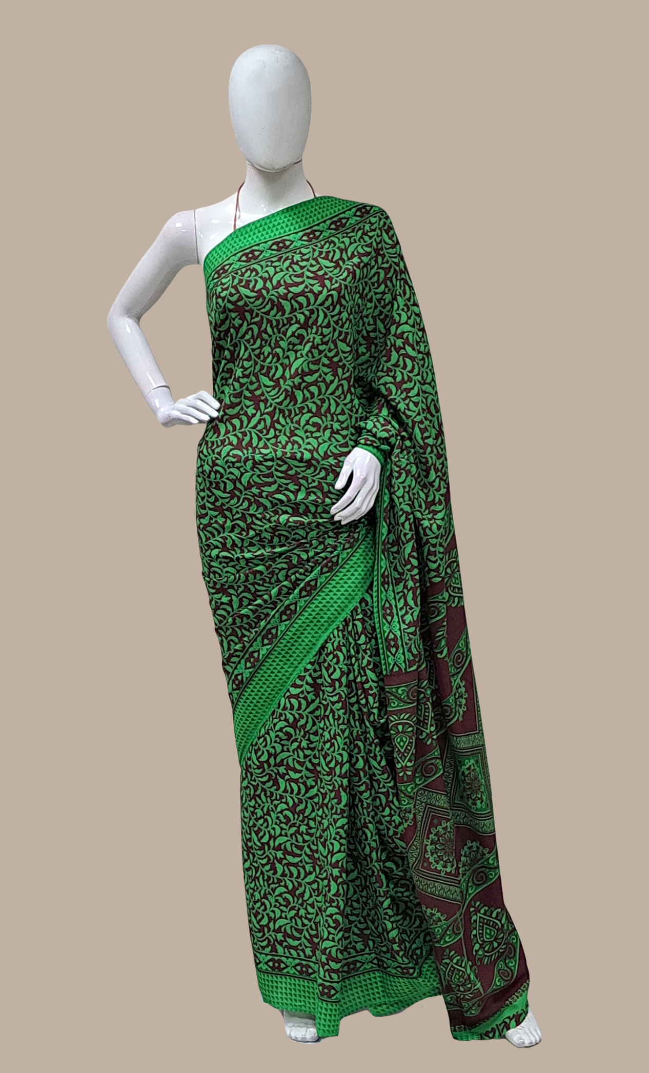 Deep Green Printed Prayer Sari