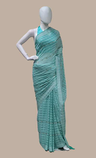 Aqua Embroidered Sari