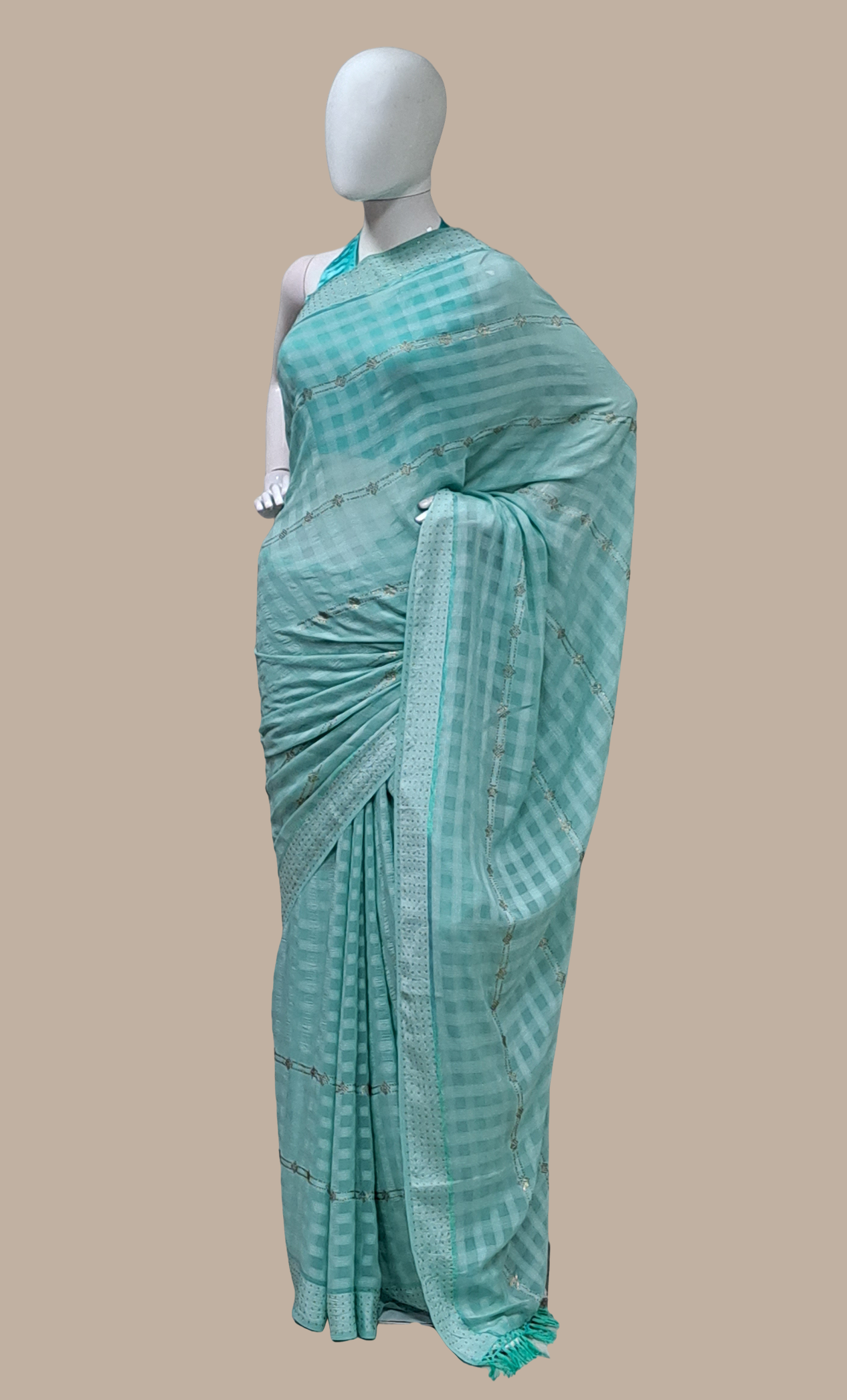 Aqua Embroidered Sari