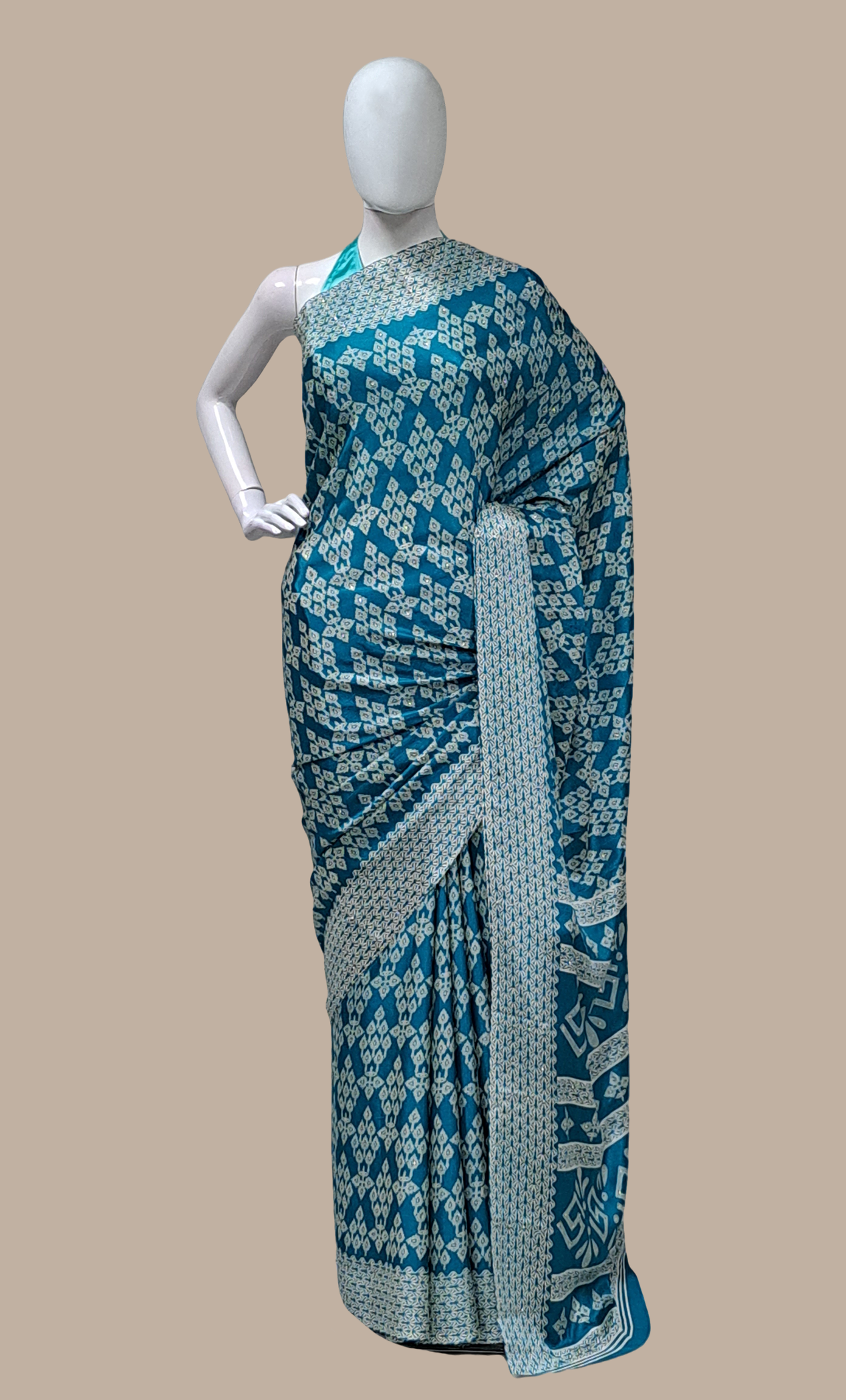 Turquoise Printed Sari