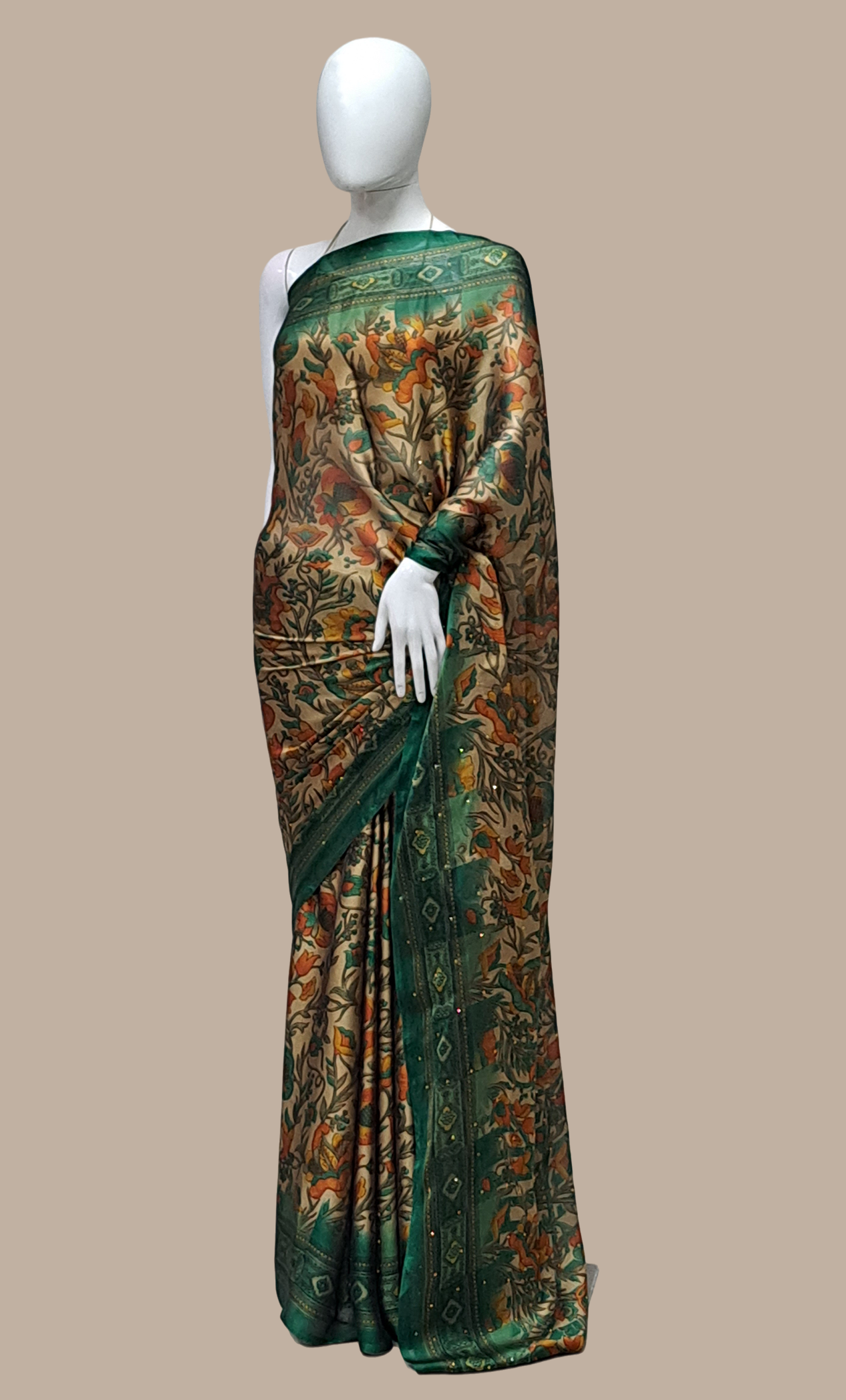 Deep Green Printed Sari
