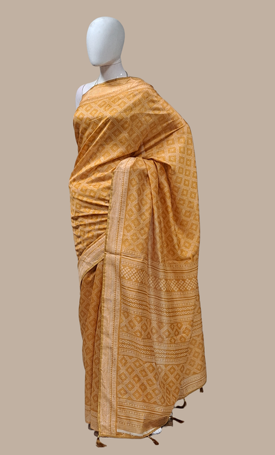 Dark Mustard Printed Cotton Sari
