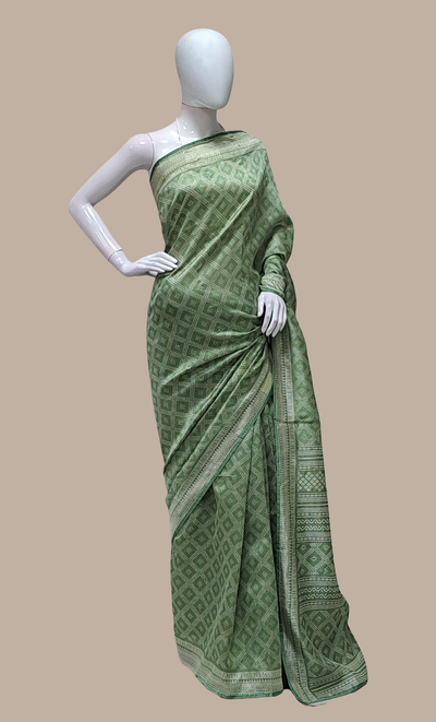 Pale Green Printed Cotton Sari