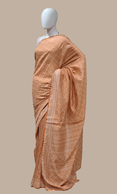 Dark Peach Printed Cotton Sari