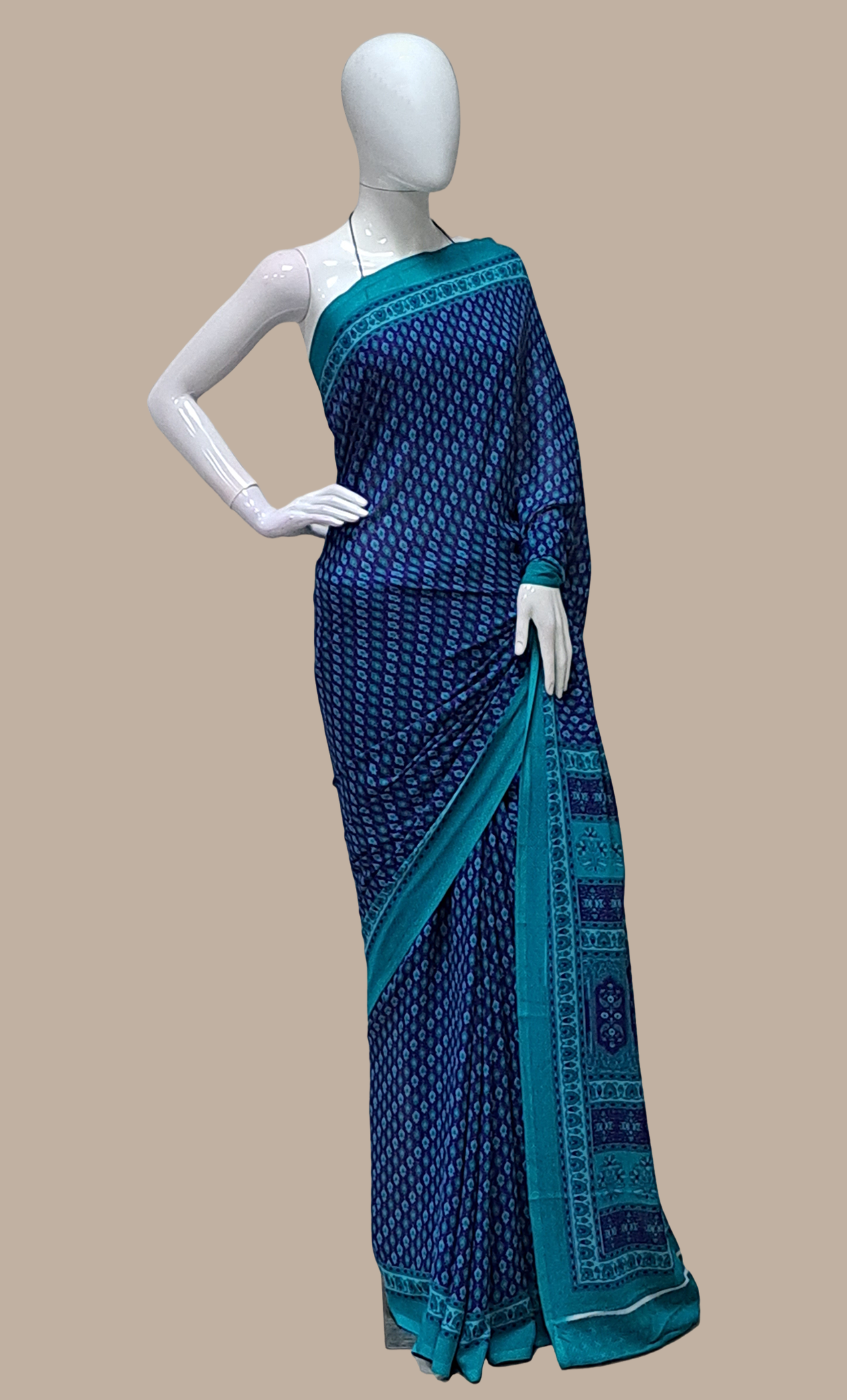 Navy Blue Printed Sari