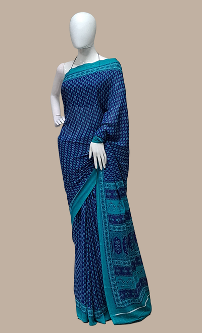 Navy Blue Printed Sari