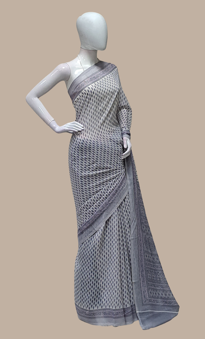 Soft Grey Printed Sari