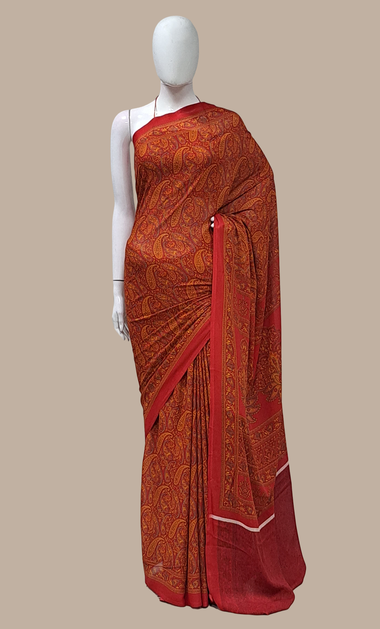 Deep Red Printed Sari
