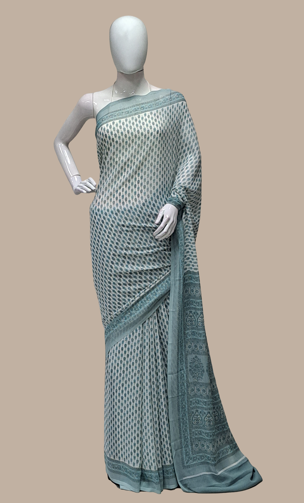 Pale Aqua Printed Sari