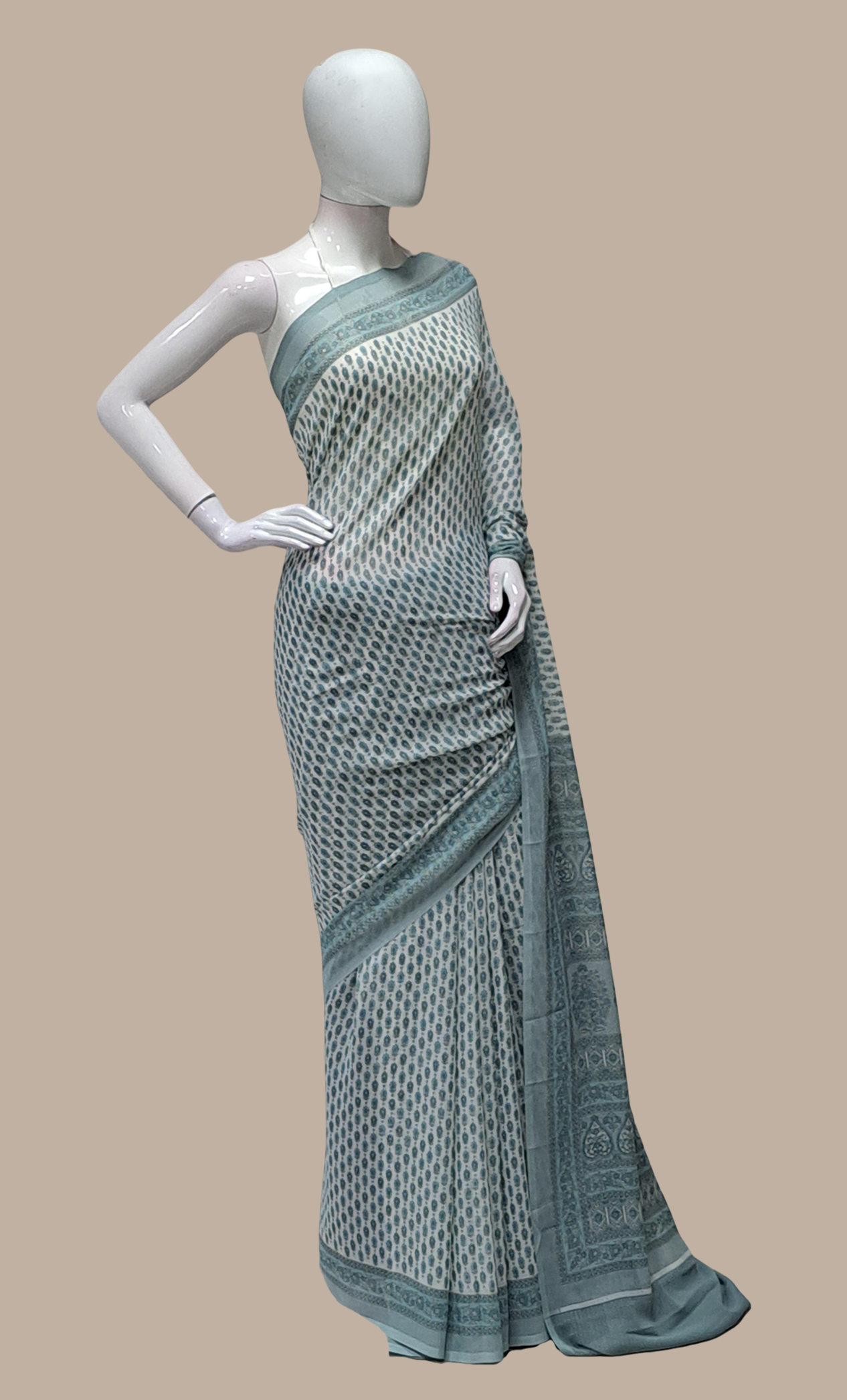 Pale Aqua Printed Sari