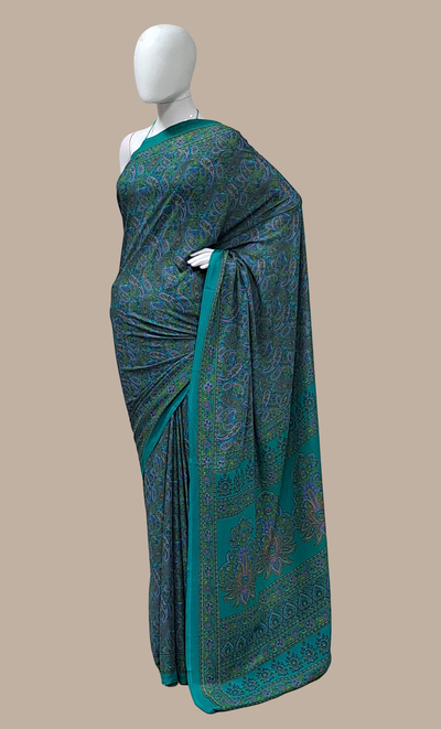 Deep Teal Printed Sari