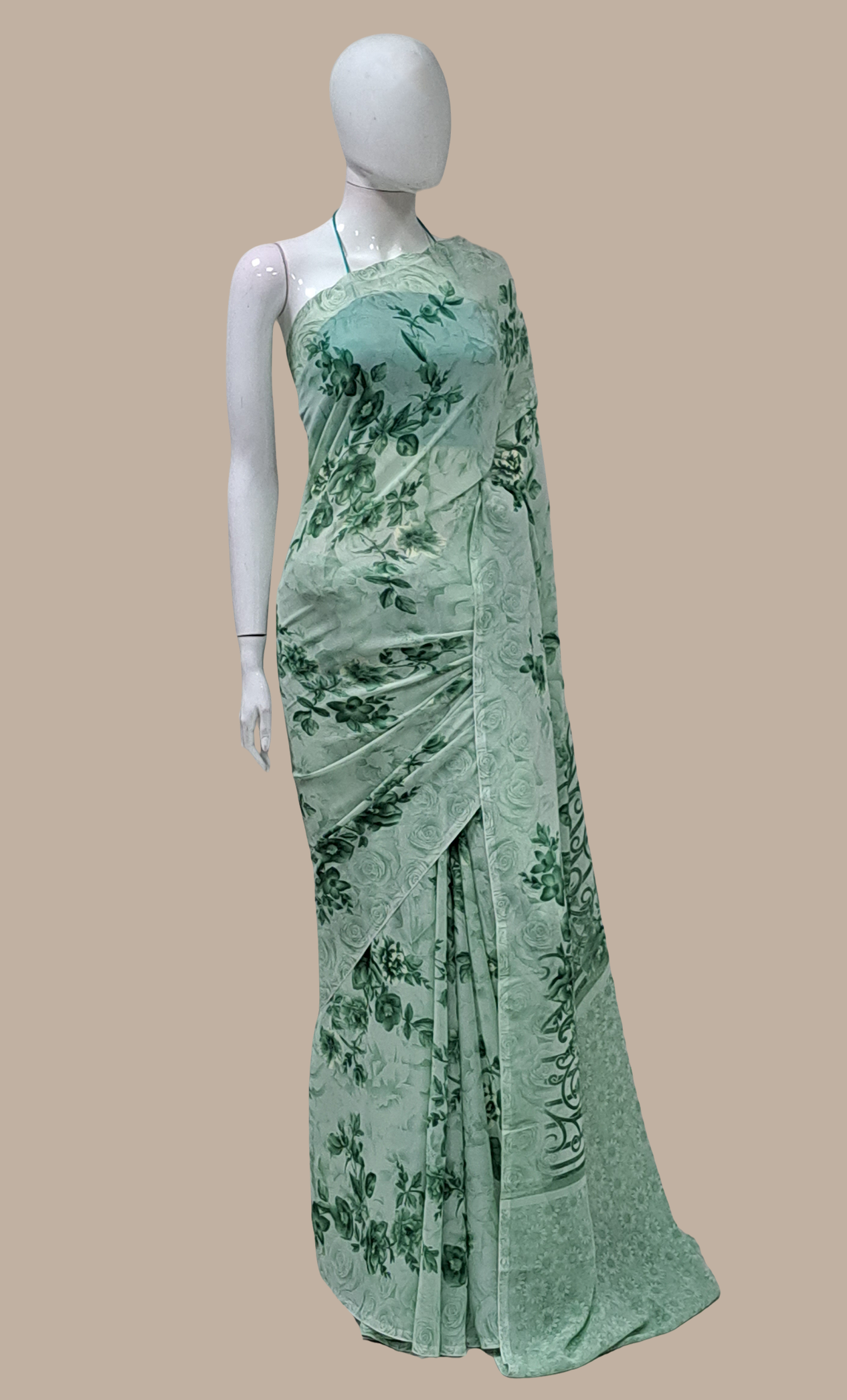 Deep Mint Floral Printed Sari