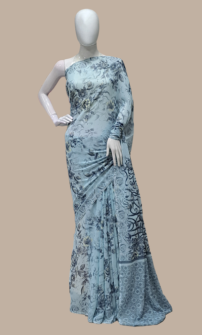 Powder Blue Floral Printed Sari