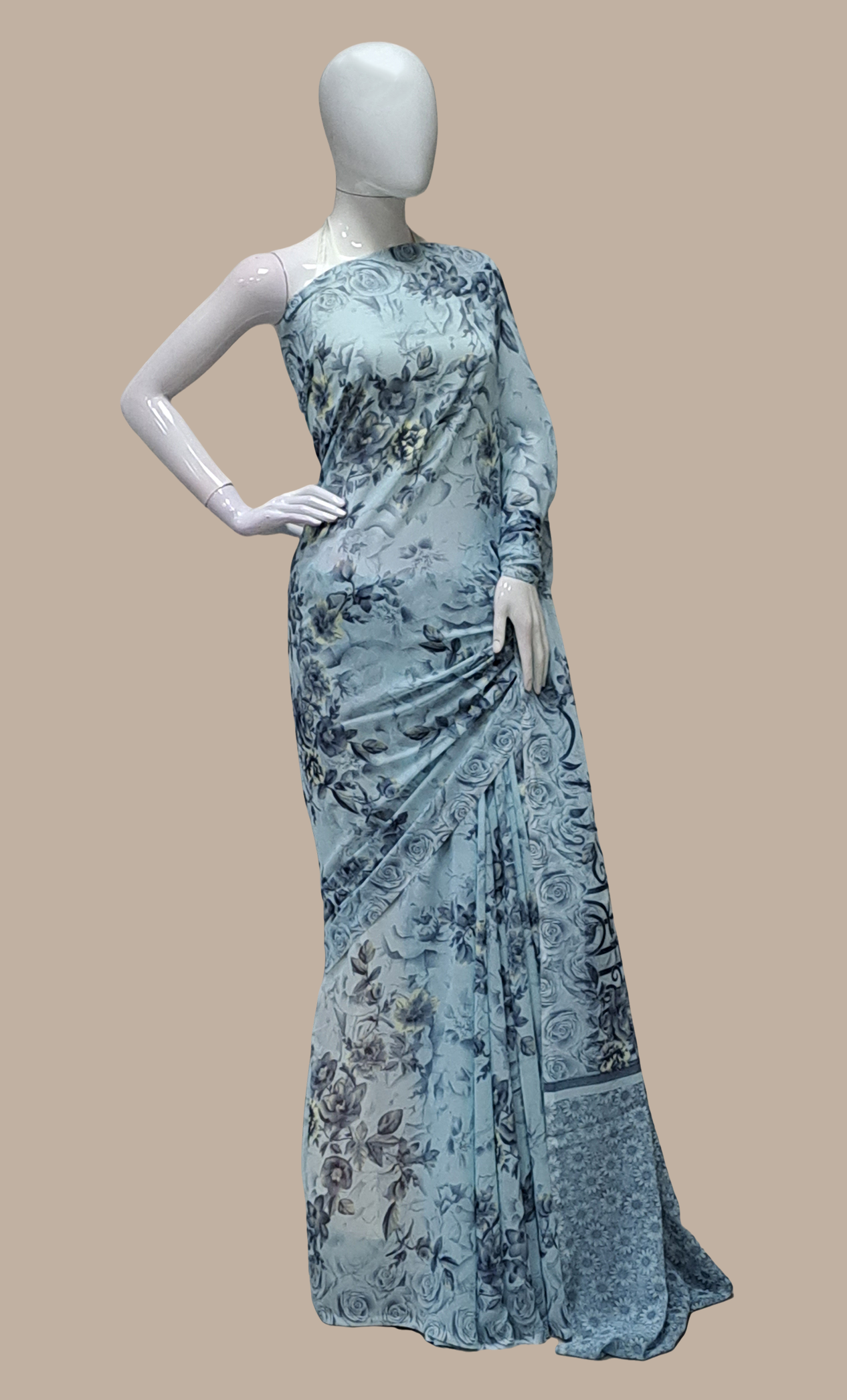 Powder Blue Floral Printed Sari
