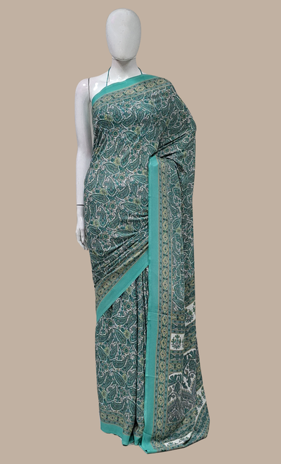 Aqua Green Printed Sari