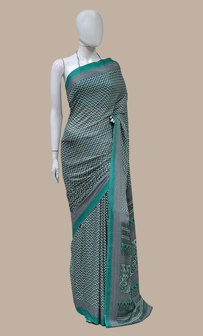 Aqua Printed Sari