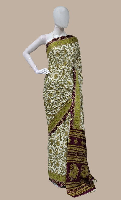 Olive Green Printed Sari
