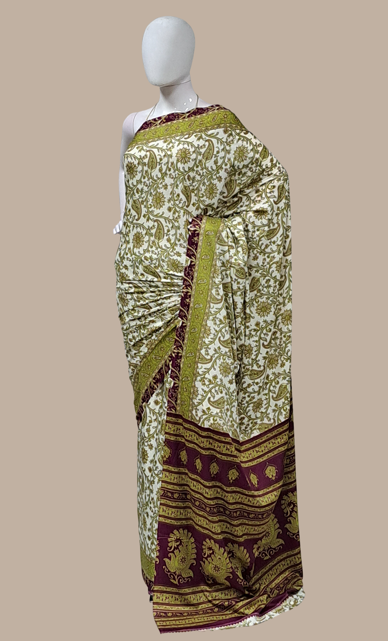 Olive Green Printed Sari