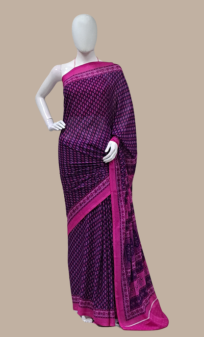 Dark Purple Printed Sari