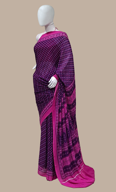 Dark Purple Printed Sari